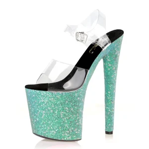 Women’s Large Summer Ankle Strap 20 cm Anti Slip Sexy High Heels Fluorescent Green Light Film Thin Bottom 8 Inch New Bag