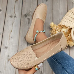 Women’s Laser Cut PU Leather Casual Loafers Non-Slip Ladies Flat Shoes Hand Stitched Comfort Slip-On Moccasins