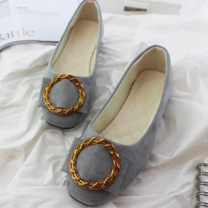 Women’s Lazy Shoes Flats Square Shallow Mouth Metal Slip On Shoes
