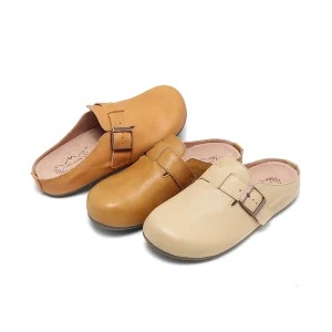 Women’s Leather Buckle Mule Clogs Slip-On Casual Flat Shoes