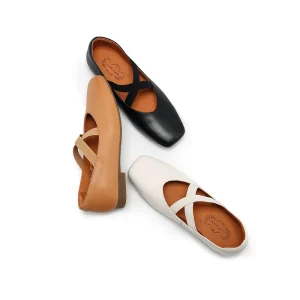 Women’s Leather Cross Strap Ballet Flats Elastic Mary Jane Casual Shoes