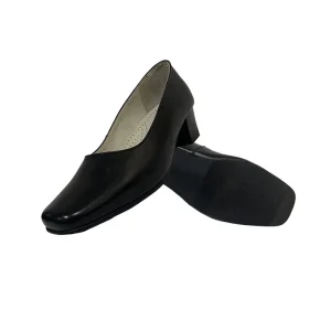 Women’s Leather Office Shoes Low Heel Square Toe Black Formal Work Pumps Comfortable Slip Resistant Business Casual Shoes