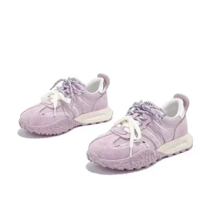 Women’s Leather Retro Sneakers Casual Lace Up Running Shoes Non Slip Thick Sole Platform Shoes Sport Trainers Shoes