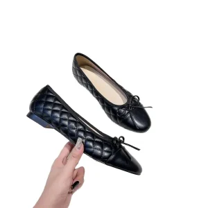 Women’s Leather Slip-On Solid Mary Jane Flats Light Color Contrast Soft Bottom Flat Bow Sole for Autumn Spring Summer