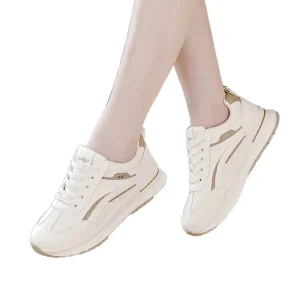 Women’s Leather Sporty Casual Sneakers Lightweight Breathable White Loafers with Soft Sole for Spring Summer Autumn