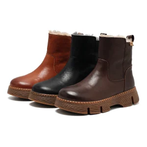 Women’s Leather Upper Thickened Rubber Outsole Soft Breathable Lining Winter Autumn Fashion Side-Zip Snow Boots