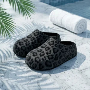 Women’s Leopard Print Clogs Closed Toe Slip-On Soft Upper Comfort Casual Mules for Indoor & Outdoor
