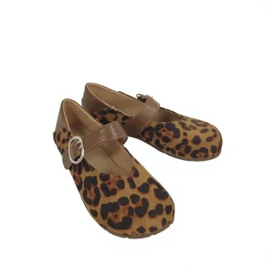 Women’s Leopard Print Mary Jane Shoes Round Toe Soft Sole Casual Flats Comfortable Loafers for Ladies