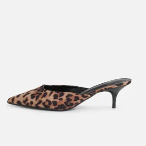 Women’s Leopard Print Pointed Toe Stiletto Mules Slip On Casual Office Party Footwear