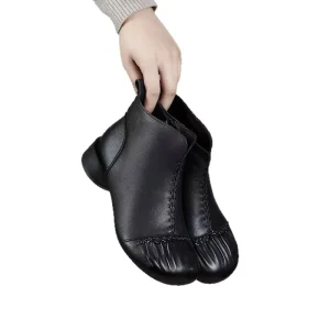 Women’s Light Slippers Boots Walking Style Leather Shoes Square Heel Side Zipper Rubber Outsole