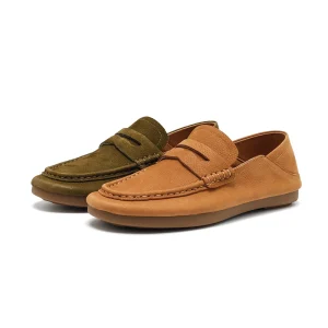 Women’s Light Weight Barefoot Genuine Leather Distressed Penny Loafer Mary Jane Flats Summer Spring Hard-Wearing