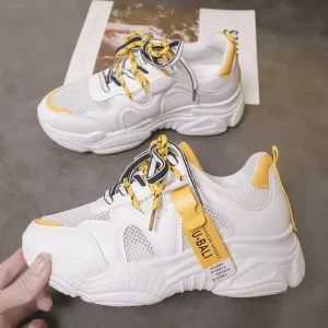 Women’s Light Weight Breathable Mesh Upper Running Platform Shoes Casual Sports Student Court Sneakers for Autumn Spring Seasons