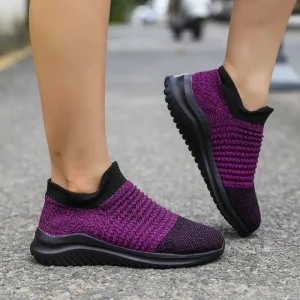 Women’s Light Weight Soft Comfort Flexible Closed Toe Slip On Fabric Knit Socks Casual Shoes for Autumn Spring & All Seasons