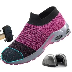 Women’s Light Weight Steel Toe Work Boots OEM Safety Shoes Air Cushion No Lace Upper Foam Rubber Outsole Protective