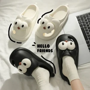 Women’s Lightweight Breathable Casual Home Outdoor Wear Slippers Non Slip Thick Soled Soft Soled BIG EYES DOGS Animal Prints