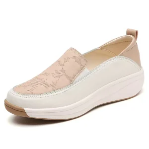 Women’s Lightweight Breathable Slip Loafers Autumn Casual Shoes Leather Upper Platform Sole Big Size 35-43