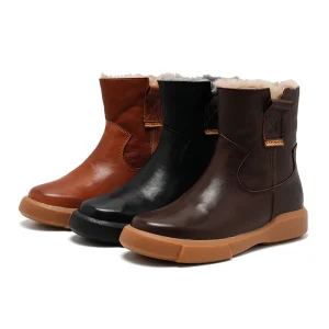 Women’s Lightweight Breathable Soft Fashion Trend Lace-Up Winter Ankle Boots Genuine Leather