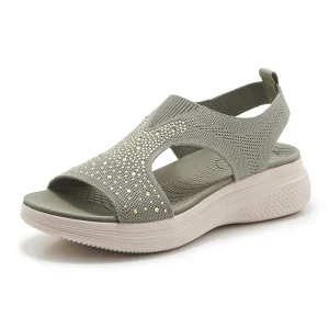Women’s Lightweight Casual Comfortable Rhinestone Stitching Thick Soled Large Size Beach Sandals Fashion Shoes