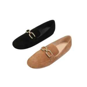 Women’s Lightweight Chain Loafers Comfortable Barefoot Flat Slip-On Anti-Slip Height Increasing Casual Fashion Shoes