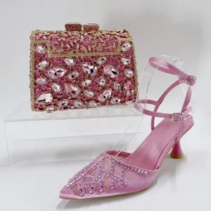 Women’s Lightweight Comfortable Pearl Beaded High Heels Party Dress Shoes Transparent Crystal