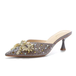 Women’s Lightweight Elegant Slip-On Pointed Heeled Sandals with Rhinestone for Summer Wedding Parties Fashion Trend