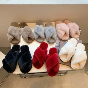 Women’s Lightweight Faux Fur for Slippers 36 41 Winter Warm Flats and Slides for Spring and Autumn Home for Slippers