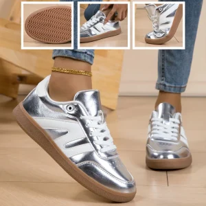 Women’s Lightweight Lace Up Closed Casual Shoes Artificial Leather Upper Mesh Lining Rubber Sole Slip Resistant Autumn Patchwork