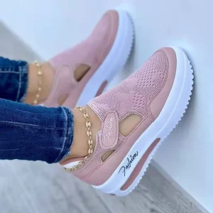 Women’s Lightweight Lace-Up Walking Sneakers Comfortable Breathable Flat Platform Shoes Cushioning