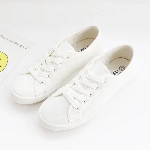 Women’s Lightweight Low Top Black Canvas Sneakers Flat Lace Up Shoes for Students and Lovers Summer Autumn Spring