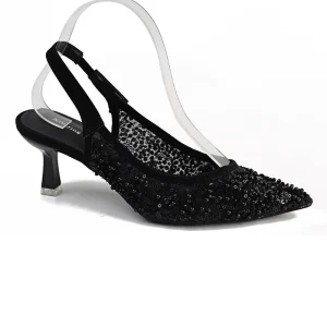 Women’s Lightweight Sequin Mesh Slingback Kitten Heel Pumps Pointed Toe Slip On Summer Wedding Shoes