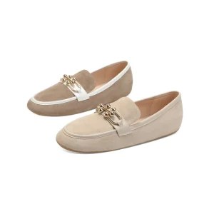 Women’s Lightweight Suede Chain Loafers Anti Slip Comfortable Barefoot Flat Slip On Casual Shoes Light Solid Contrast Trim