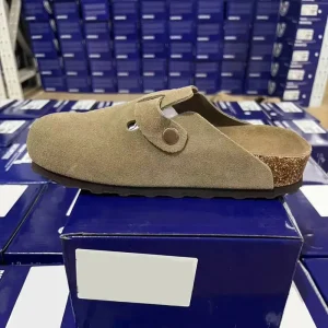 Women’s Lightweight Summer Autumn Flat Clogs Mules Open Toe Genuine Leather PU Lining Cow Suede Midsole Sandals Box