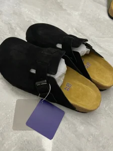 Women’s Lightweight Summer Flat Clogs Mules Open Toe Genuine Leather Pu Lining Soft Cork Outsole Cow Suede Midsole