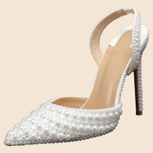 Women’s Lightweight Summer Open Pearl Ins High Heels Slip On Wedding Shoes with Fur Fashionable Outdoor Friendly