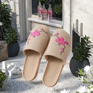 Women’s Linen Closed Toe Comfort Summer Embroidery Home Outdoor Use for Couple Male