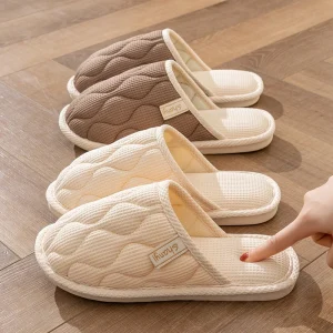 Women’s Linen Slide Sandals All Seasons Non Slip Breathable Soft PVC Outsole Sweat Absorbent Quiet Outdoor Couples Men