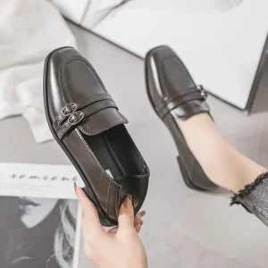 Women’s Loafers Match Single Shoes Black British Small Leather Shoes Casual Comfort Retro Lazy Plus Size Shoes