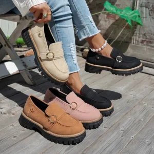 Womens Loafers Platform Comfortable and Casual Retro Solid Color Low Cut Breathable Soft Sole British Style Women’s Flat Shoes