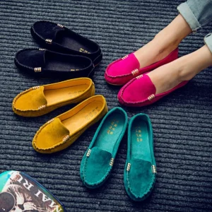 Women’s Loafers Round Head Shallow Mouth Suede Flat Shoes Student Casual Shoes
