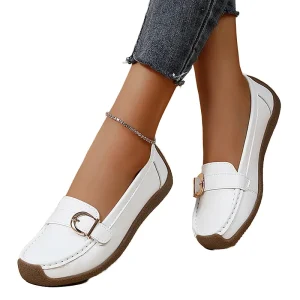 Women’s Loafers Soft Leather Large Size Flat Shoes for Spring Autumn Comfortable Slip On Casual Soft Sole