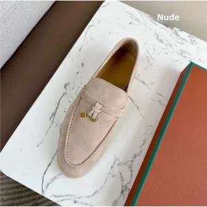 Women’s Loafers Spring Summer Genuine Leather Flat Soled British Style Casual Comfortable Slip On Flanging No Toe Solid