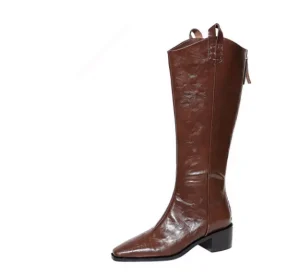 Women’s Long Boots Made of Genuine Leather with Thick Sole Increased Height Anti Slip Fashionable Outdoor White Women’s Shoes