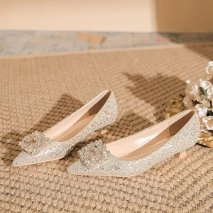 Women’s Low Heel Crystal Pearl Rhinestone Bridal Shoes Pumps Slip On for Weddings Parties