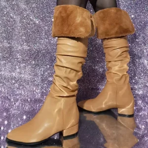 Women’s Low Heel Fashion Boots Size 47 Knee High Furry Lined for Winter Inspired Riding Boots for Women