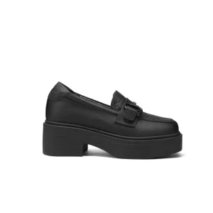Women’s Low Heel Vegan Leather Loafers with Metal Accessories