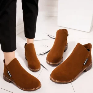 Women’s Low Heeled Belt Ankle Boots Large Size Leather Boots