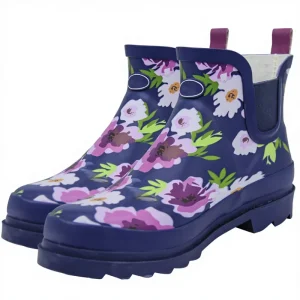 Women’s Low-cut Rubber Rain Boots with Flower Custom Pattern Waterproof & Non-slip for Sunny/Rainy Outdoor Use