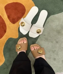 Women’s Luxury Genuine Leather Mules Soft Indoor Outdoor Summer Sandals with Metal Buckle