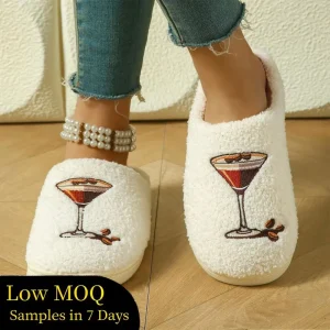 Women’s Martini Party Custom Soft Warm Thermal Winter Xmas Gifts Home Use Cotton Upper Plush Lining Women’s Shoes