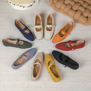 Women’s Mary Jane Ballet Flats Knit Memory Foam Cushioning Flat Shoes for Women Dressy Casual Office Business Work Travel Walk